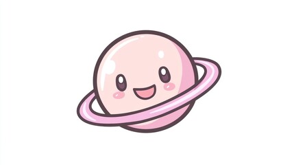 Fototapeta premium A cute smiling planet with rings perfect for spacethemed designs and childrens content