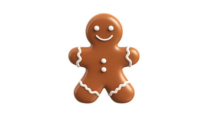 A gingerbread man cookie with white icing on a black background in a studio shot isolated on transparent background