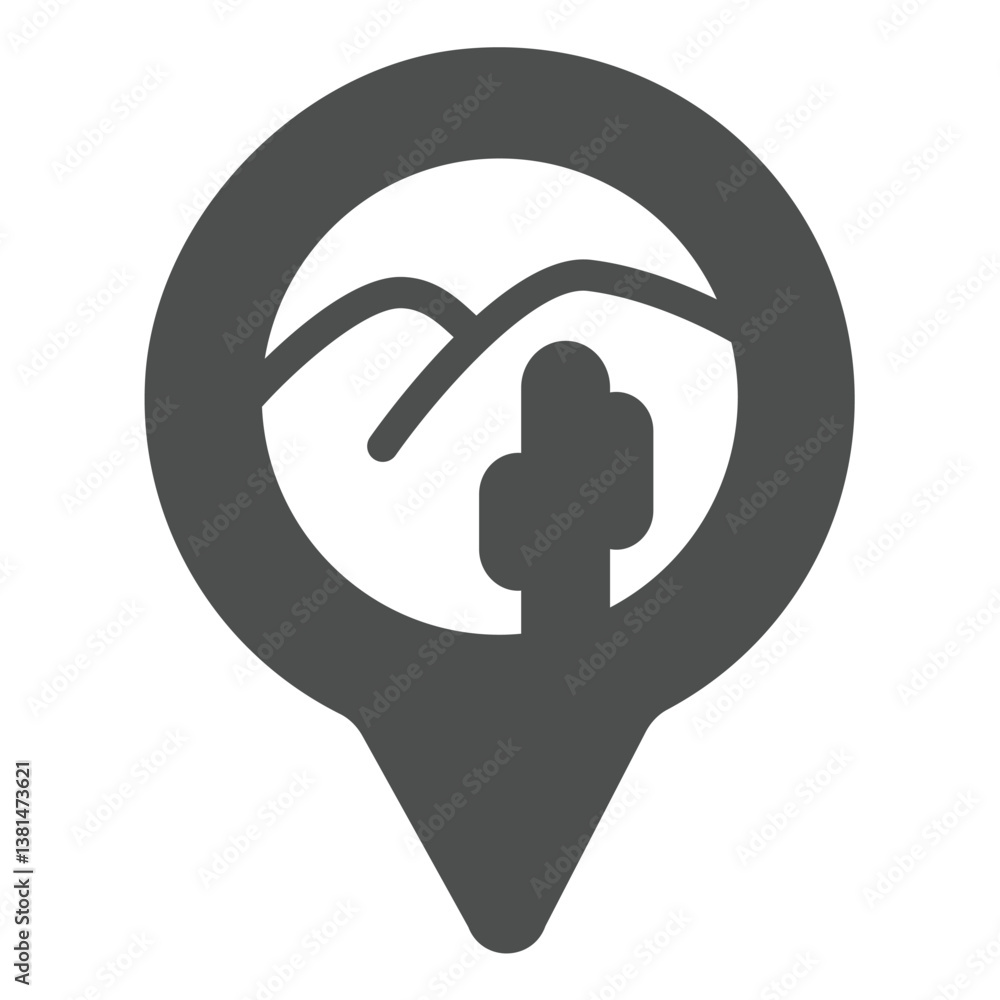 Poster desert location pointer solid icon, wild desert concept. vector graphics. location pin with sand and
