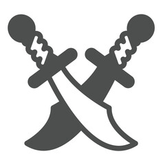 Crossed swords solid icon, arabian desert concept. Vector graphics. Arabian warrior famous antique weapon sign on white background, glyph style icon for mobile or web design.
