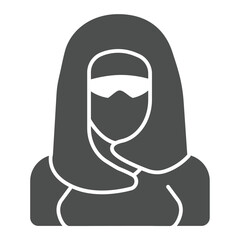 Arab woman with face mask and headwear solid icon, arabian desert concept. Vector graphics. Fatima, married woman avatar sign on white background, glyph style icon for mobile or web design.