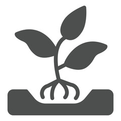 Sprout planting in soil solid icon, forest industry concept. Vector graphics. Tree plant sprout, gardening sign on white background, glyph style icon for mobile or web design.