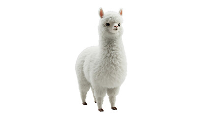 Fototapeta premium Standing alpaca with white fluffy fleece in studio lighting neutral background