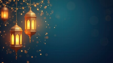 Peaceful glowing lanterns hanging against night sky