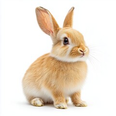 Obraz premium Cute Fluffy Rabbit Sitting and Looking Curiously With Its Ears Perked up in Bright Surroundings