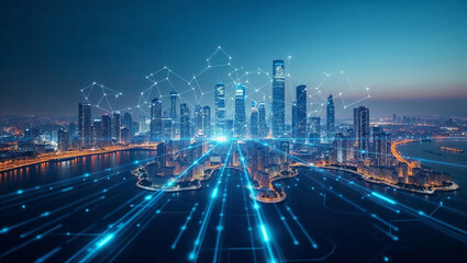 Obraz premium City Evolution Digital Network, IoT Connectivity, Urban Innovation, Future Infrastructure
