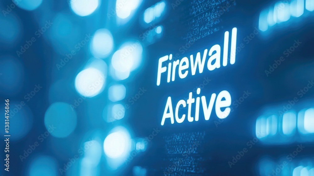 Poster active firewall security system digital display blue technology background cyber security protection