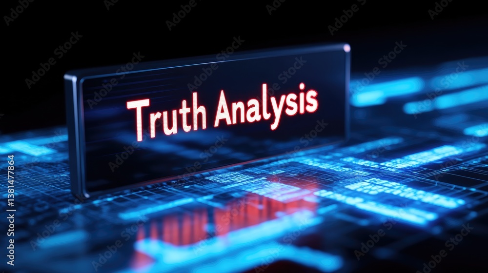 Poster digital screen displays truth analysis on a futuristic circuit board background technology concept