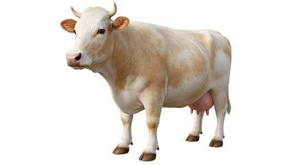 Fototapeta premium Standing Beige Dairy Cow on White Background for Agricultural Purposes