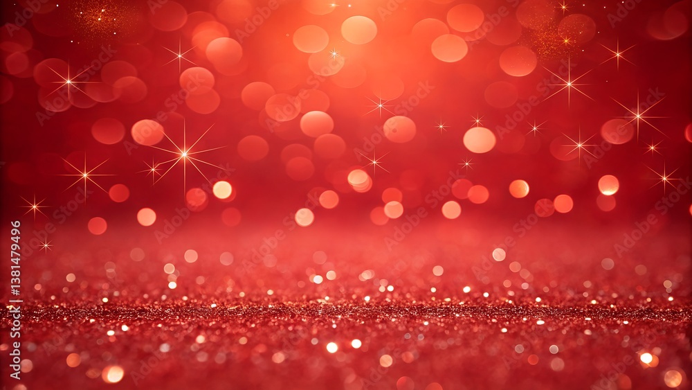 Poster red bokeh background with shiny glitter particles and light flares festive sparkling scene for holid