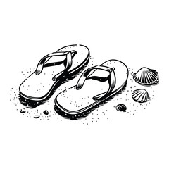 Flip flops and shells on the sandy beach