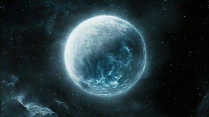 Fototapeta premium Celestial Sphere Illuminated in the Cosmic Night Sky Featuring Intricate Surface Patterns and