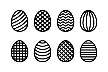Easter geometric eggs set. Paper or laser cutting templates. Vector black illustrations. Decorative holiday symbols. Isolated on white background. Carved pattern. For laser, plotter cutting, sublimati