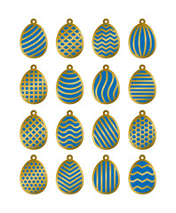 Collection of hanging Easter eggs. Ornamental vector Eggs. Layered templates for plotter or laser cutting from wood or other materials. Decorative holiday symbols. Isolated on white background.
