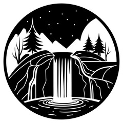 Waterfall Silhouette Black Vector