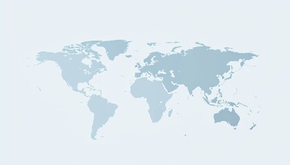 Fototapeta premium A simple world map in light blue on a light gray background, with minimalist 2D vector lines defining the continents