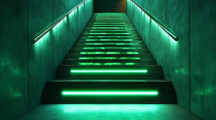 Stunning view of a flight of stairs with green lighting accents image