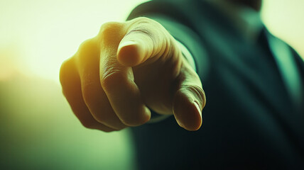 A closeup of a hand pointing directly forward.