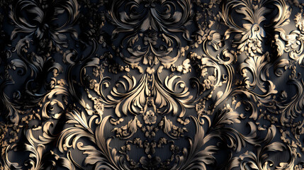 Intricate woven damask fabric, opulent design, seamless, shadow. Woven Shadows. Illustration