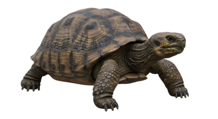 Isolated Tortoise Walking on White Background Side View Studio Shot
