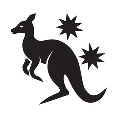 Black kangaroo silhouette vector art illustration, a wild mammal