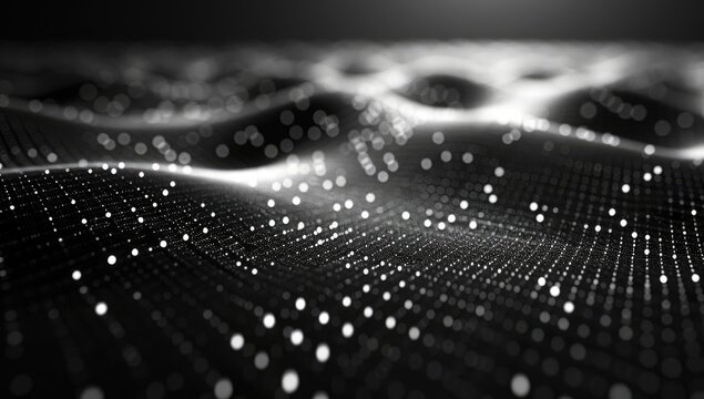 3d grid on black background, low angle shot, perspective grid lines, white color, dark, high contrast, octane render, depth of field, motion blur, close up, tilt shift