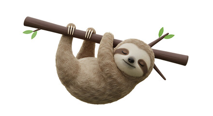 Cute Sloth Hanging From a Tree Branch Sleeping Peacefully Illustration