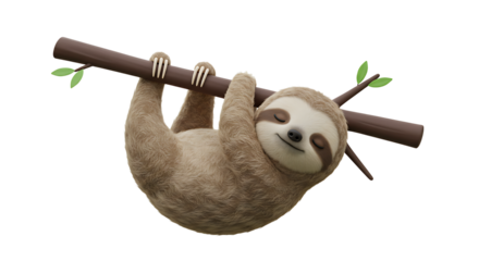 Cute Sloth Hanging From a Tree Branch Sleeping Peacefully Illustration