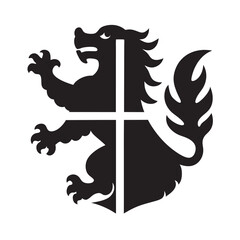 Medieval heraldic griffin silhouette, a winged emblem design of Denmark