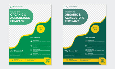 Creative modern fresh clean clear simple agro based A4 flyer or agriculture business Flyer template, magazine, poster design green color