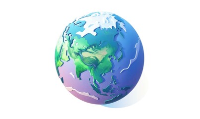 Fototapeta premium 3D icon of the Northeast Asia view Earth with green parts on a white background, in a minimalistic style, 2D illustration, flat design, using simple shapes and lines
