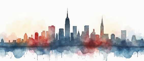 Watercolor Skyline Background Featuring Iconic Cityscapes in Artistic Brushstrokes