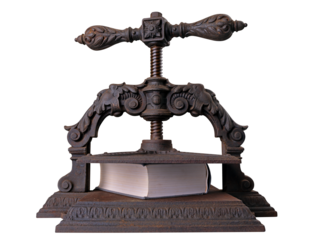 Old historic bookbinding press on an isolated background.