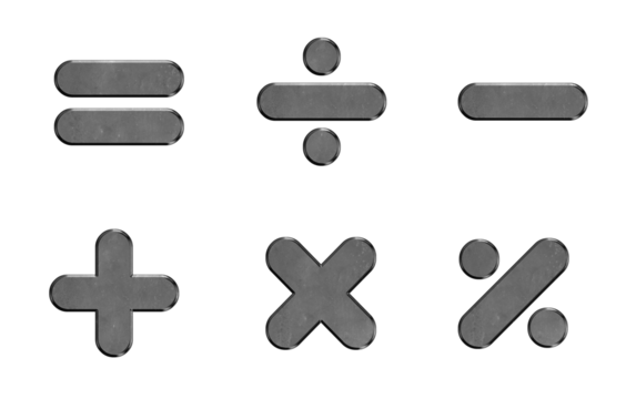 Mathematical Symbols Visual: Addition, Subtraction, Multiplication, Division, Equals, and Percentage