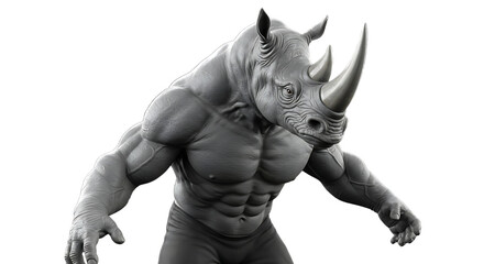Fototapeta premium Gray Rhino Humanoid Hybrid Character with Strong Muscles and Powerful Physique