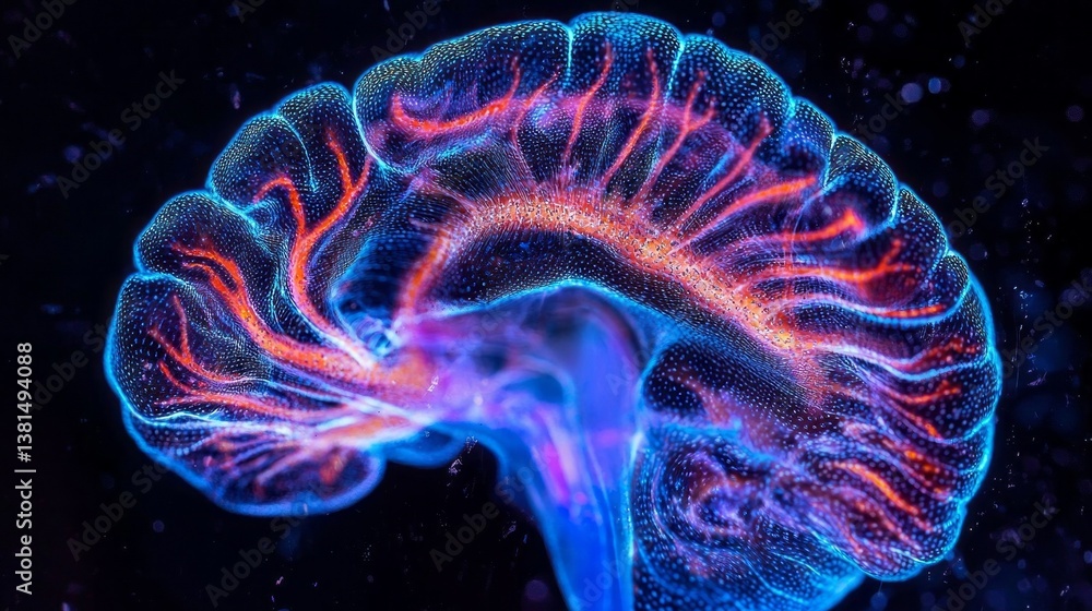 Poster A stunning visualization reveals the complexity of the human brain with vivid colors highlighting neural connections. This representation showcases the intricate workings of cognition and emotion