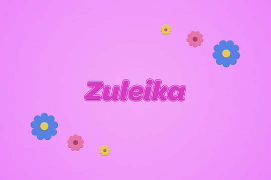 Zuleika female girl name illustration in pink with blossoms, flowers