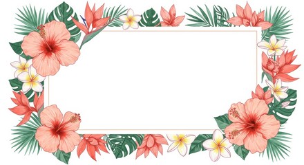 Tropical Floral Wedding Invitation Frame - Elegant tropical floral border design, perfect for wedding invitations or announcements. Symbolizing love, paradise, beauty, celebration, and new beginnings