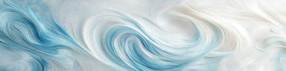 A textured canvas with abstract swirls of pastel blues and soft whites, creating a dreamy backdrop