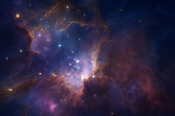 space background with stars. Deep Space Nebula with Glowing Stars and Colorful Galactic Clouds