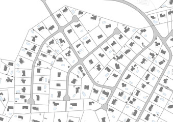 Urbanisme et territoire - plan cadastral avec limites de parcelles d'un projet  d'urbanisation