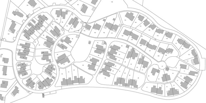 Urbanisme et territoire - plan cadastral avec limites de parcelles d'un projet  d'urbanisation
