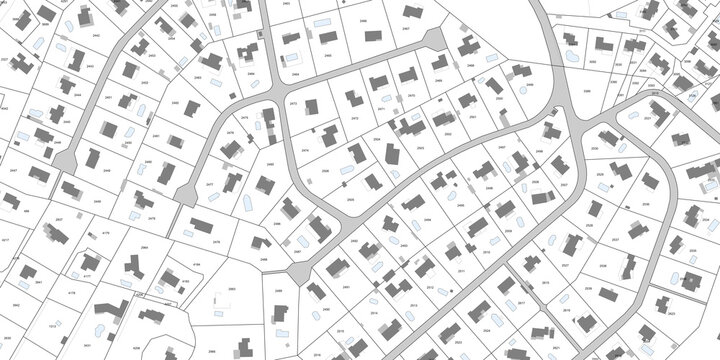 Urbanisme et territoire - plan cadastral avec limites de parcelles d'un projet  d'urbanisation