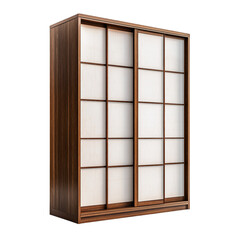 Elegant Japanese-style wooden wardrobe with sliding shoji doors and grid panels, ideal for minimalist or Zen interiors.