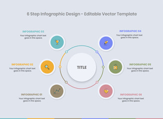 6 Step Infographics Design Template, circle diagram, Modern Business Infographic elements, colorful circle workflow slide template,  Timeline minimalist infographic template, Mind Map Template design
