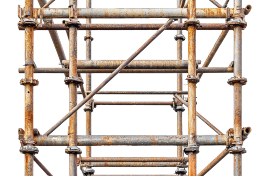 Metal scaffolding pipes for large construction projects isolated on png or transparent or white backgroud.