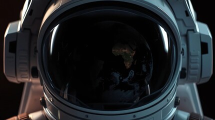 modern astronaut helmet The visor reflects Earth with visible scratches and reflections