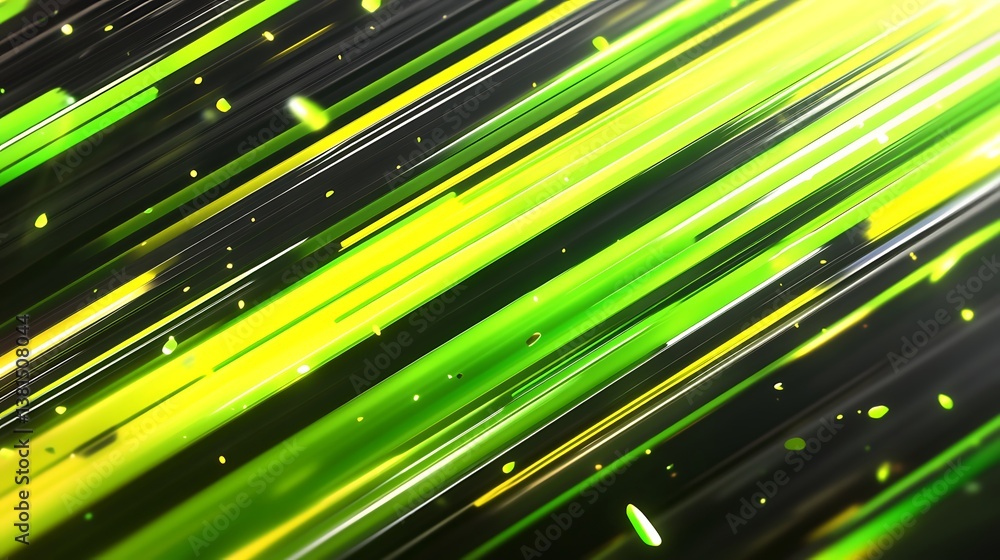 Poster green and yellow lines form a flowing abstract background design