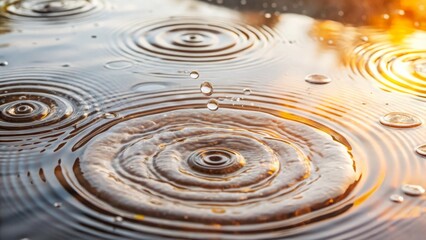 Rain ripples creating circular waves in a puddle aerial view nature photography urban environment high angle perspective