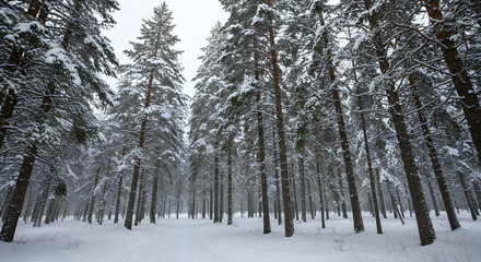 Naklejka premium Snowy forest landscape in winter serenity 
